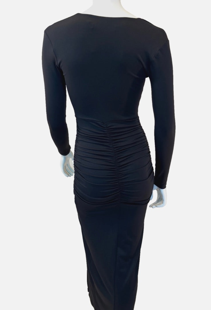 Susana Monaco Black Tie Front Slit V-Neck Dress, XS