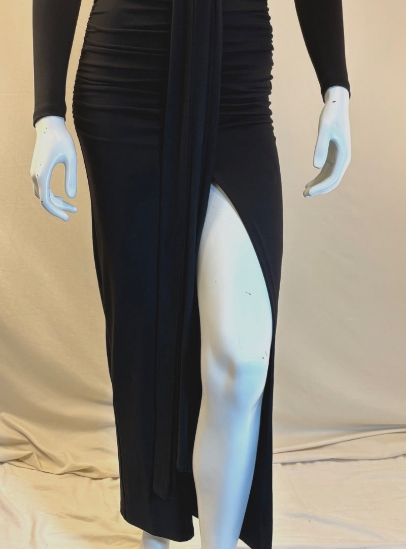 Susana Monaco Black Tie Front Slit V-Neck Dress, XS