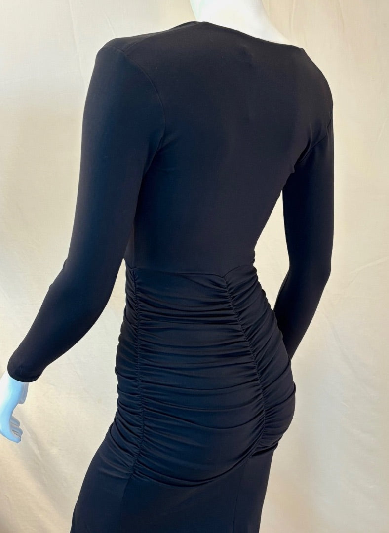 Susana Monaco Black Tie Front Slit V-Neck Dress, XS