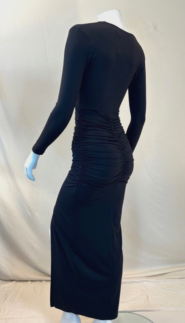 Susana Monaco Black Tie Front Slit V-Neck Dress, XS