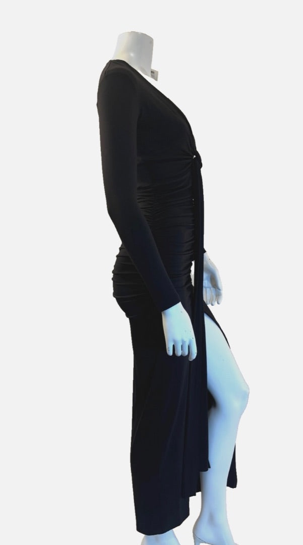 Susana Monaco Black Tie Front Slit V-Neck Dress, XS