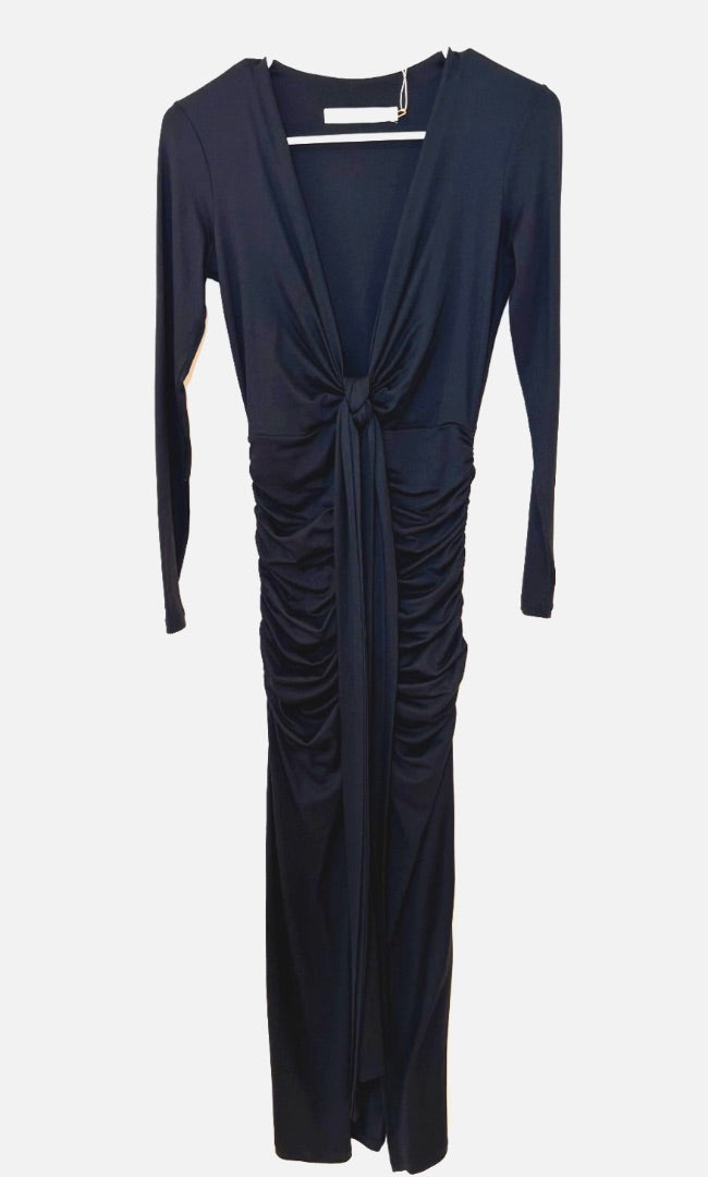 Susana Monaco Black Tie Front Slit V-Neck Dress, XS