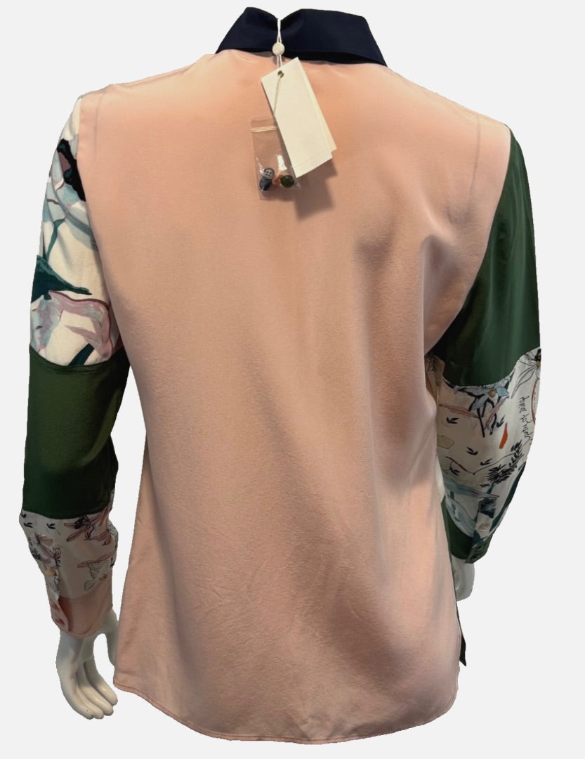 Tory Burch Multi-Print Long-Sleeve Silk Patchwork NWT Shirt, 6