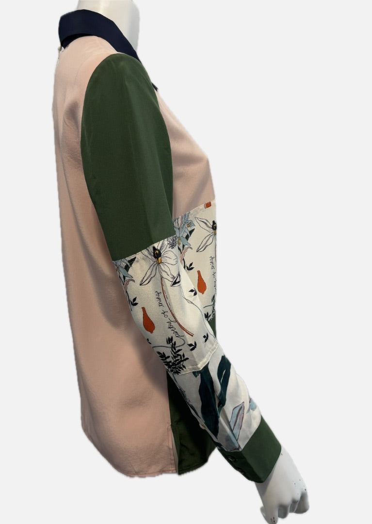 Tory Burch Multi-Print Long-Sleeve Silk Patchwork NWT Shirt, 6