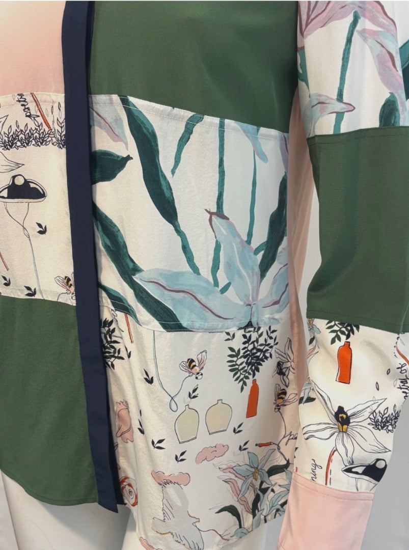 Tory Burch Multi-Print Long-Sleeve Silk Patchwork NWT Shirt, 6