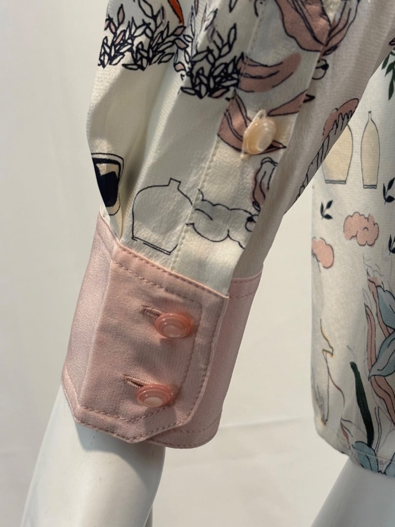 Tory Burch Multi-Print Long-Sleeve Silk Patchwork NWT Shirt, 6