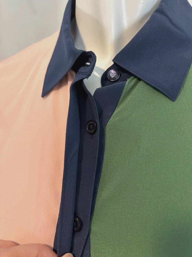 Tory Burch Multi-Print Long-Sleeve Silk Patchwork NWT Shirt, 6