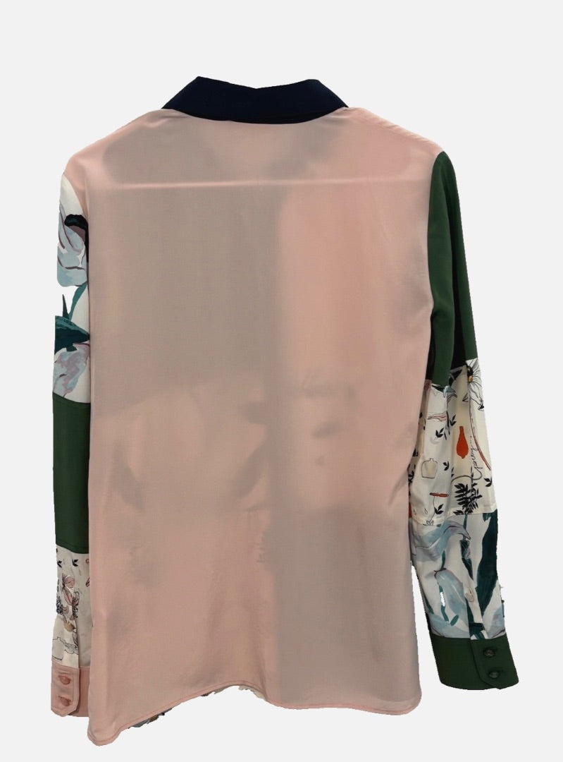 Tory Burch Multi-Print Long-Sleeve Silk Patchwork NWT Shirt, 6