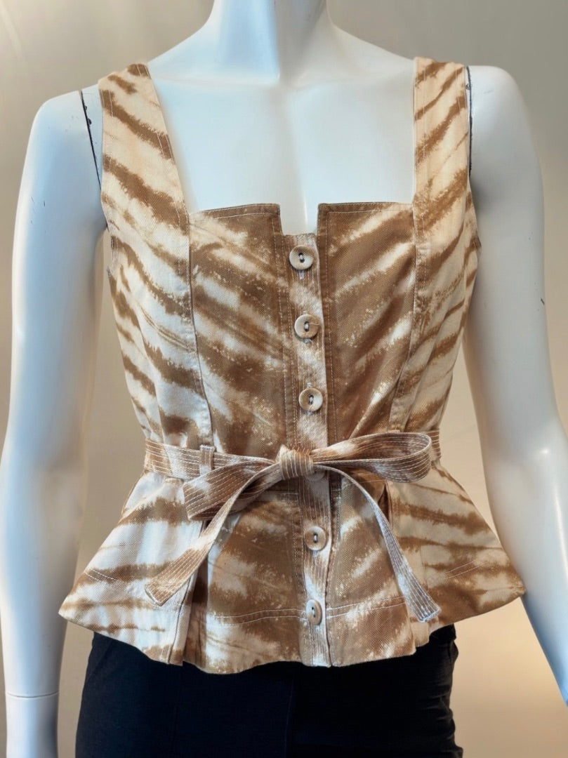 Ulla Johnson Cream Denim Belted Tie-Dyed Cotton-Twill Top, 2