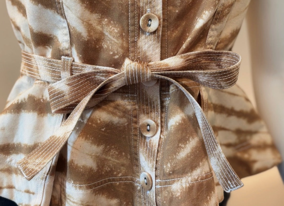 Ulla Johnson Cream Denim Belted Tie-Dyed Cotton-Twill Top, 2