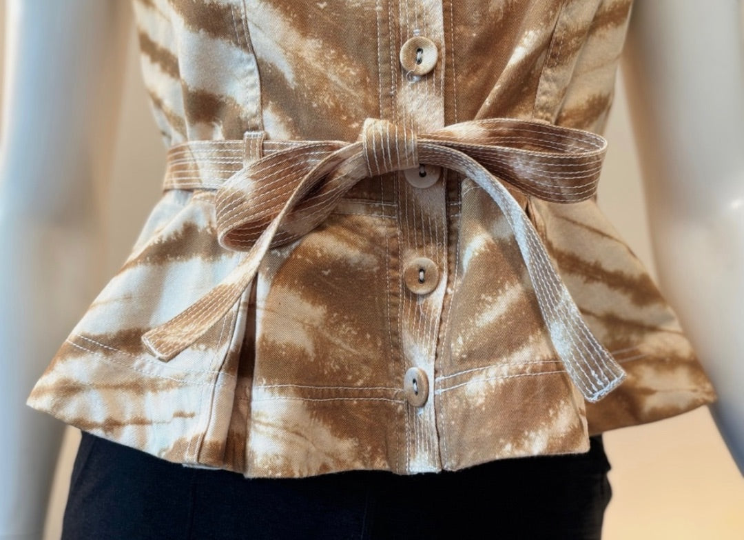 Ulla Johnson Cream Denim Belted Tie-Dyed Cotton-Twill Top, 2