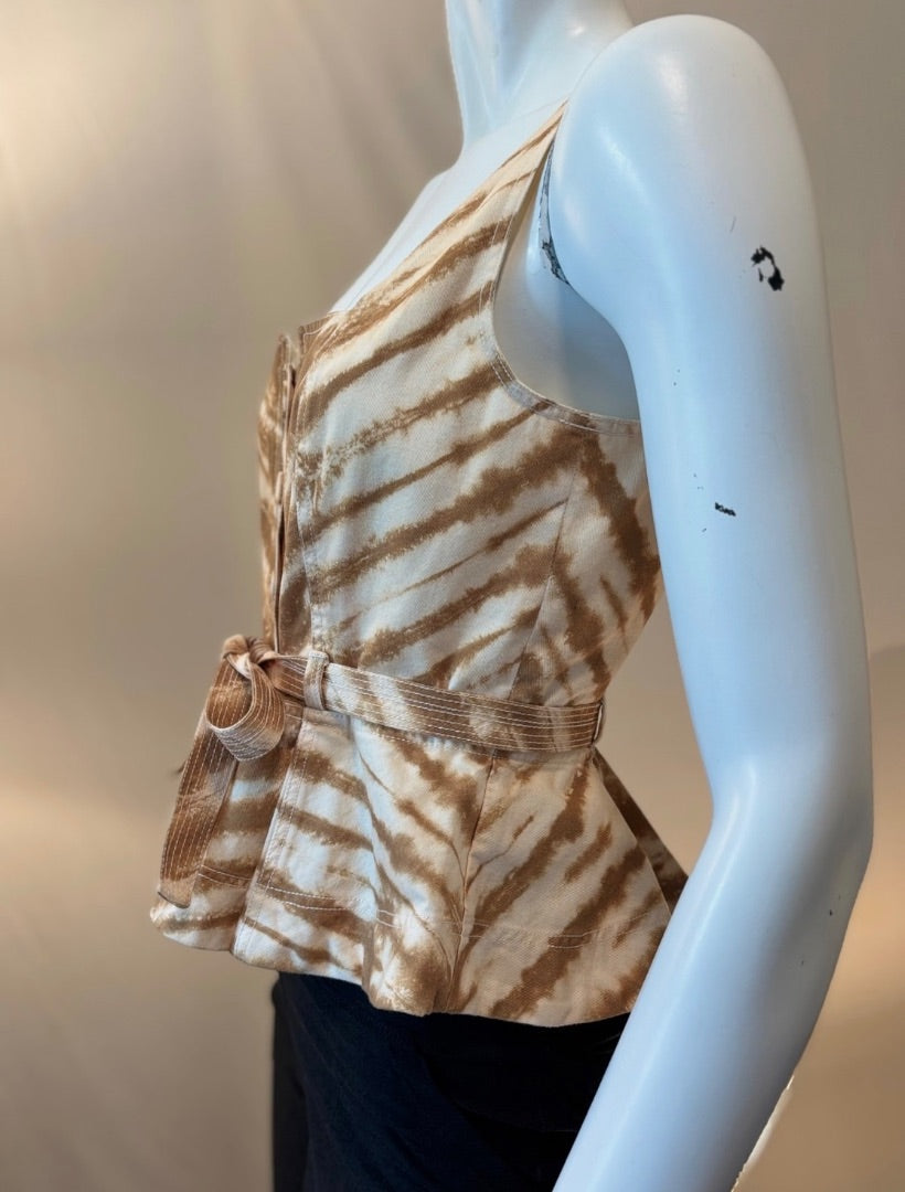 Ulla Johnson Cream Denim Belted Tie-Dyed Cotton-Twill Top, 2