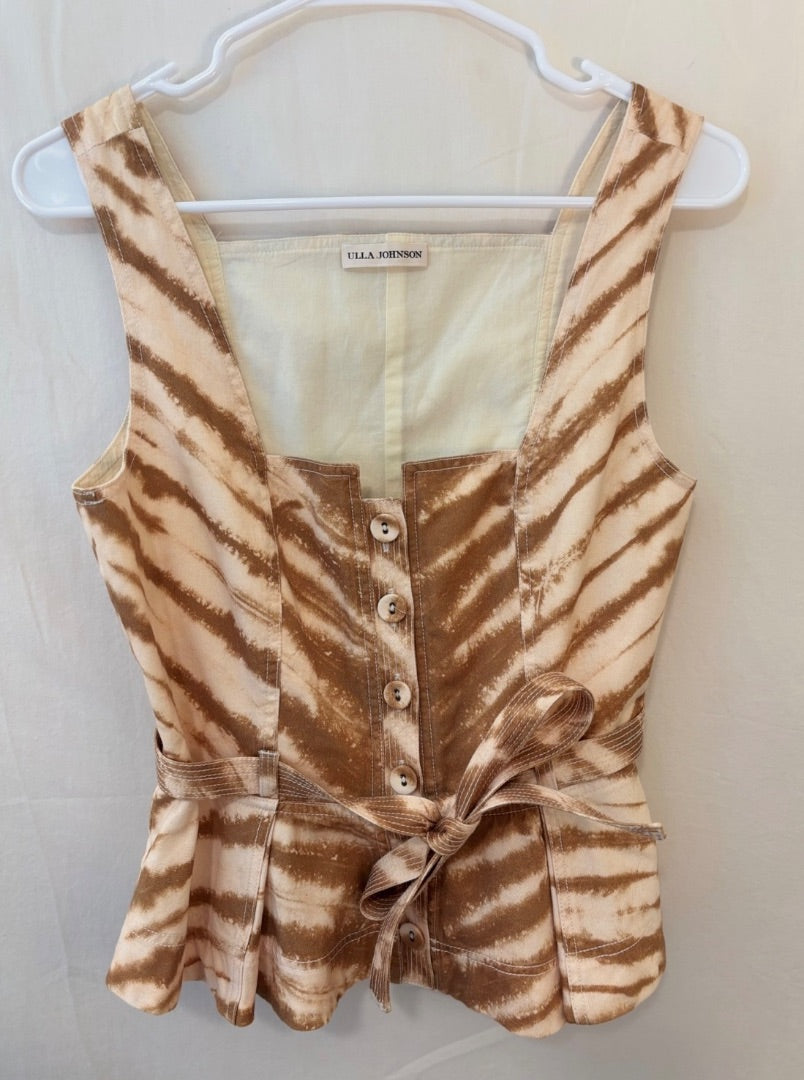 Ulla Johnson Cream Denim Belted Tie-Dyed Cotton-Twill Top, 2