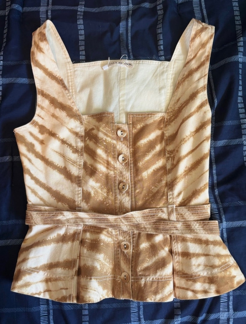 Ulla Johnson Cream Denim Belted Tie-Dyed Cotton-Twill Top, 2