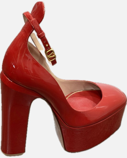 Valentino Garavani Red Tan-Go Platform Pumps, 38