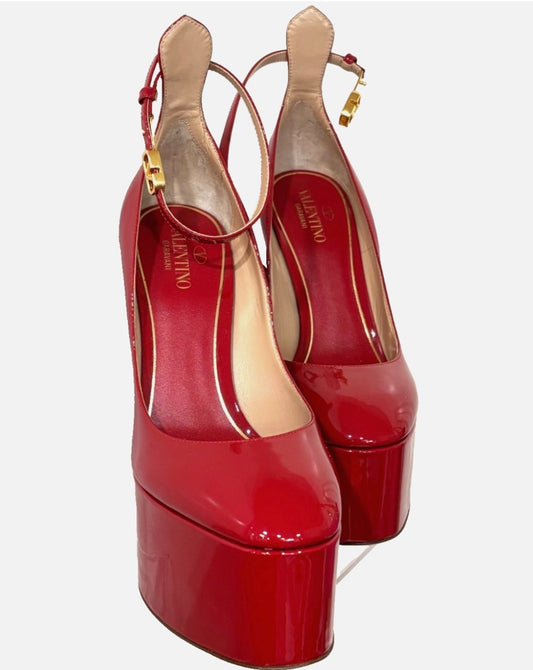 Valentino Garavani Red Tan-Go Platform Pumps, 38
