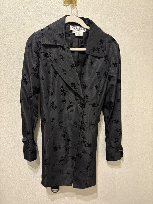 Carlisle Black Double Breasted Velvet Detail Floral Coat, 10