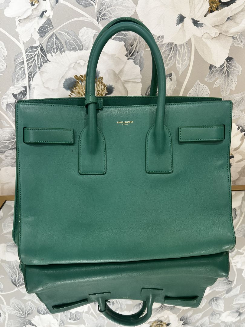 Saint Laurent Mint Green Sac De Jour Leather Small Tote