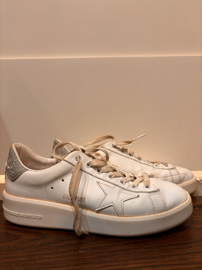 Golden Goose White Silver Pure-Star Leather Sneakers, 38