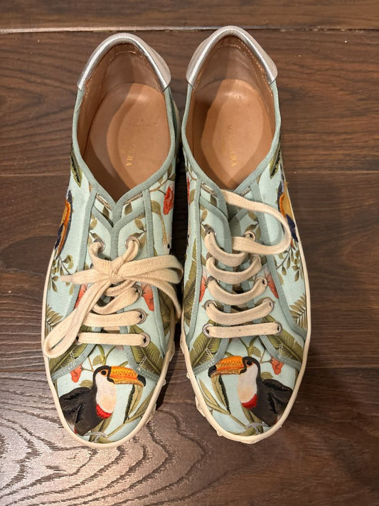 [Box in Back] Aquazzura Firenze Teal Multi-color Amazonia De Gournay Jacquard Sneakers, 39