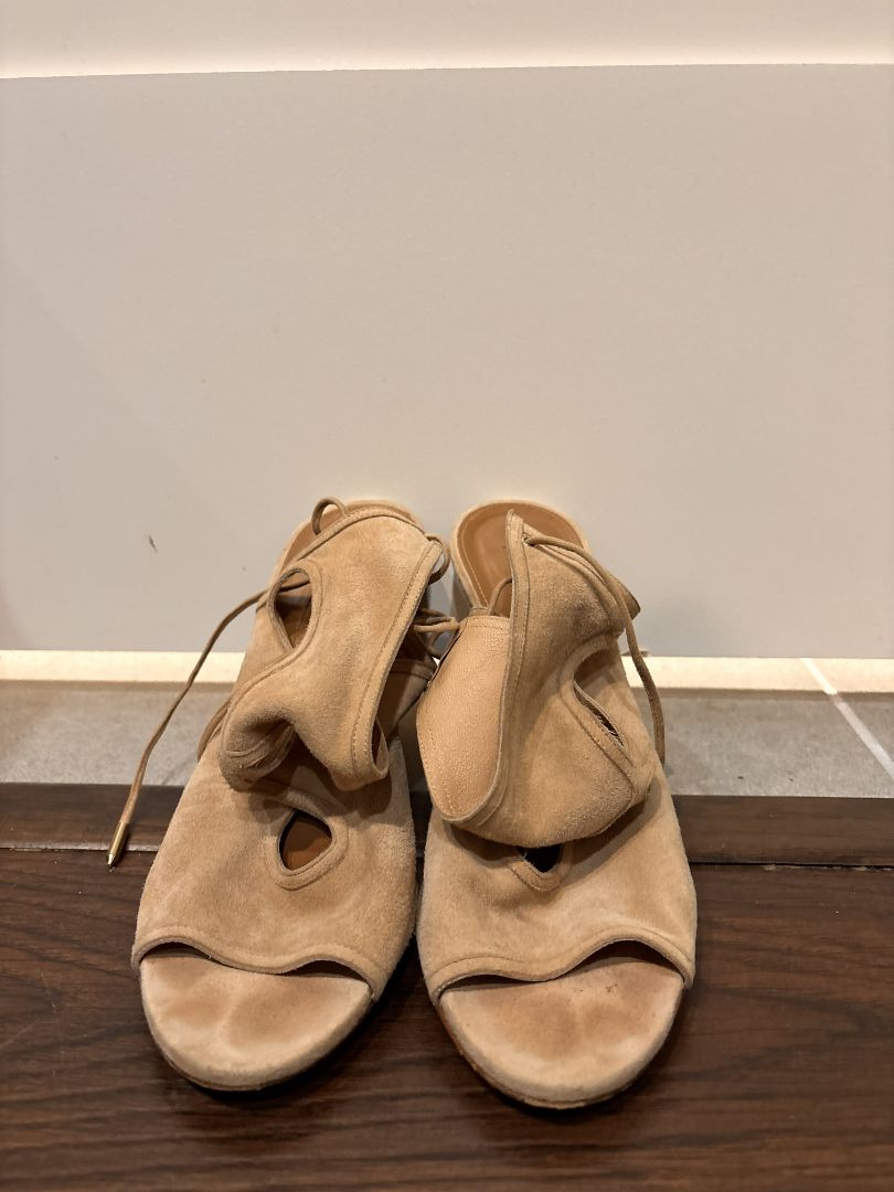 [Box in Back] Aquazzura Firenze Nude Sexy Thing Suede Wedge 85 Shoes, 8.5