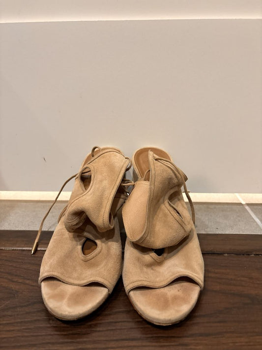 [Box in Back] Aquazzura Firenze Nude Sexy Thing Suede Wedge 85 Shoes, 8.5