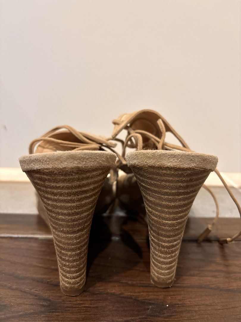 [Box in Back] Aquazzura Firenze Nude Sexy Thing Suede Wedge 85 Shoes, 8.5