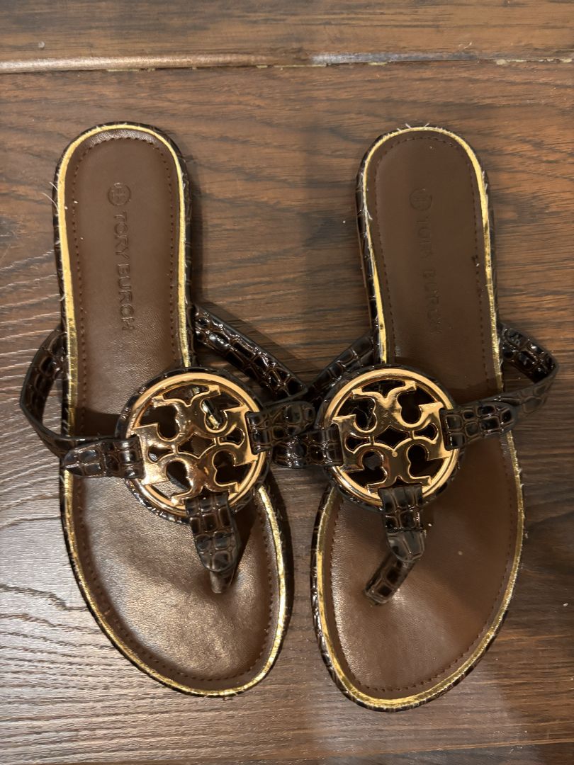 Tory Burch Dark Brown Miller Leather Thong Sandal, 37