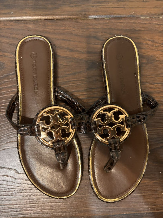 Tory Burch Dark Brown Miller Leather Thong Sandal, 37