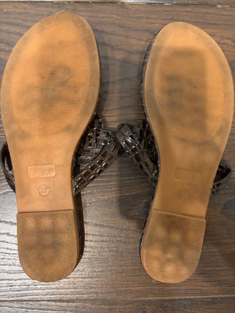 Tory Burch Dark Brown Miller Leather Thong Sandal, 37