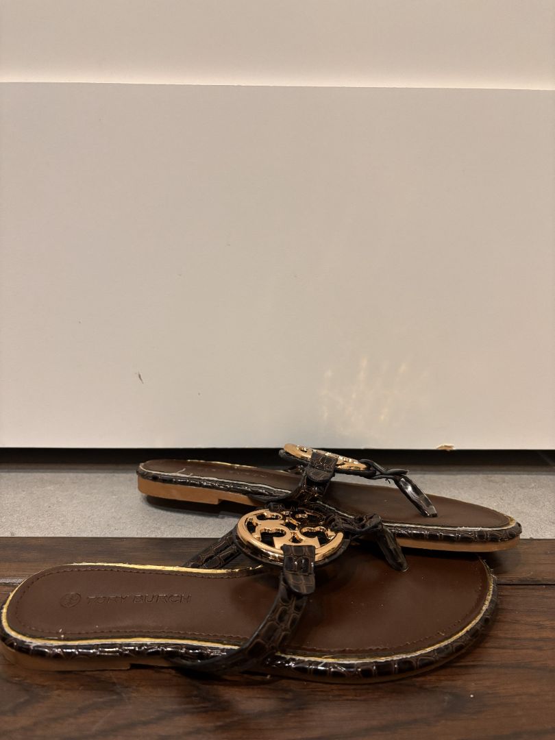 Tory Burch Dark Brown Miller Leather Thong Sandal, 37