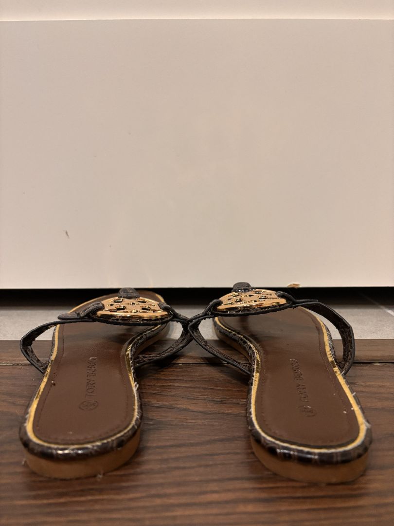 Tory Burch Dark Brown Miller Leather Thong Sandal, 37