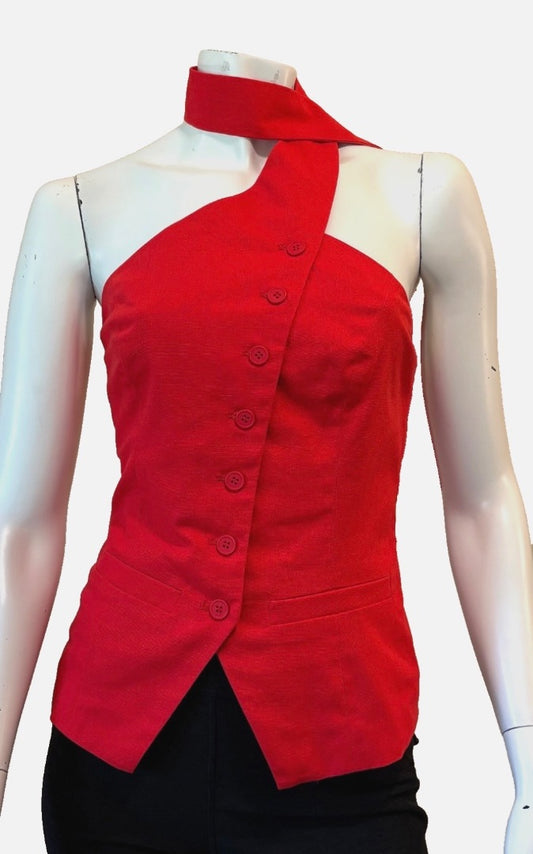 Commense Red Linen Blend Halter Vest NWT Top, S