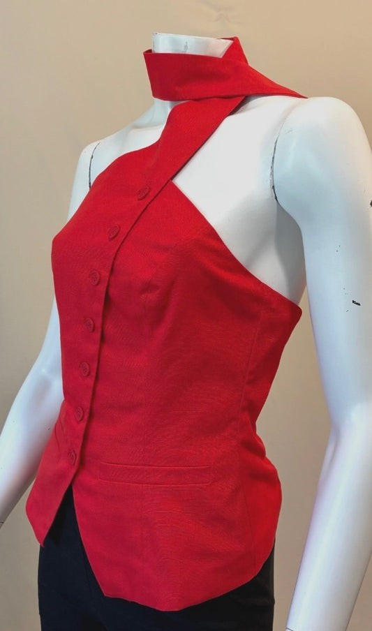 Commense Red Linen Blend Halter Vest NWT Top, S