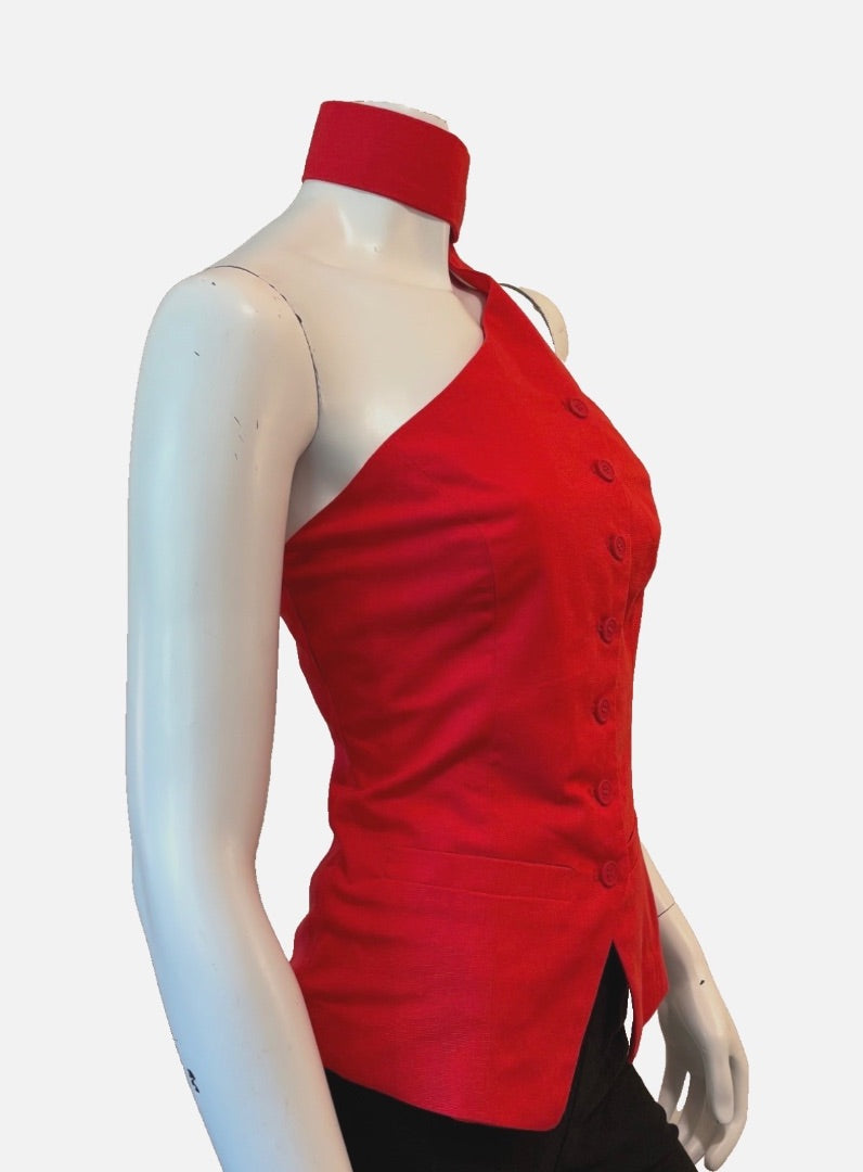 Commense Red Linen Blend Halter Vest NWT Top, S