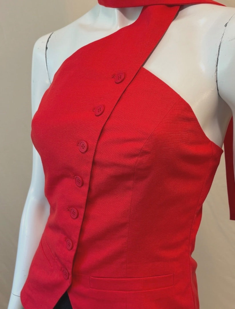 Commense Red Linen Blend Halter Vest NWT Top, S