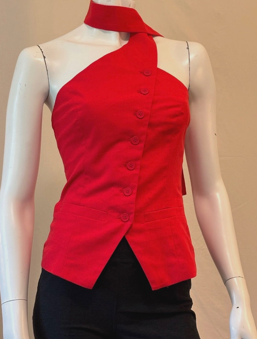 Commense Red Linen Blend Halter Vest NWT Top, S