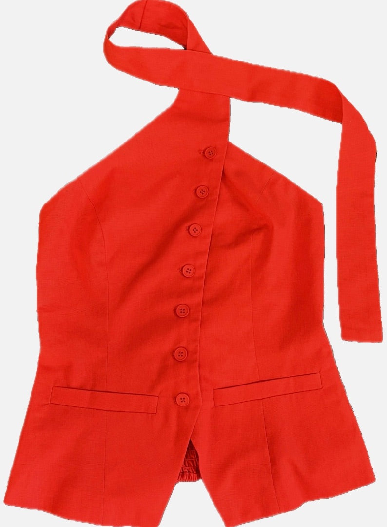 Commense Red Linen Blend Halter Vest NWT Top, S