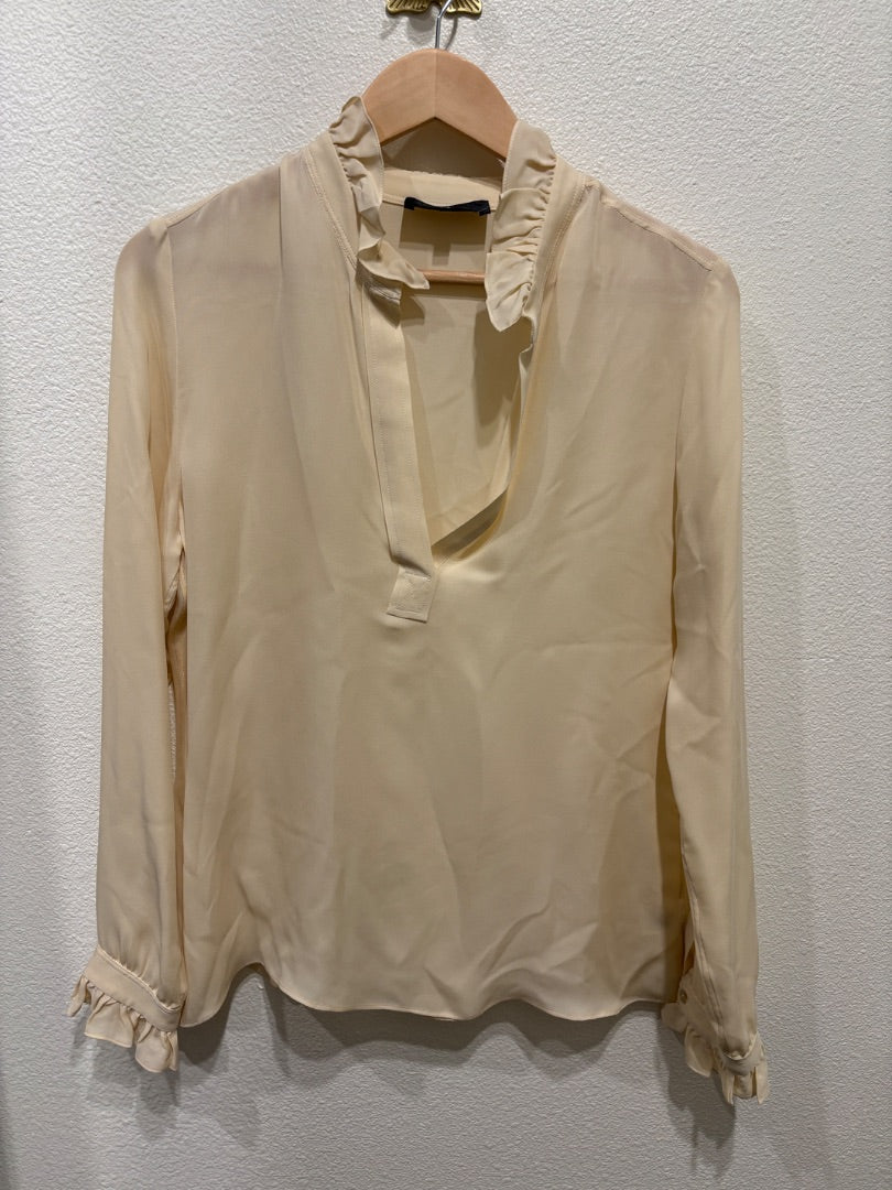 Nili Lotan Cream Ruffle Silk Blouse, M