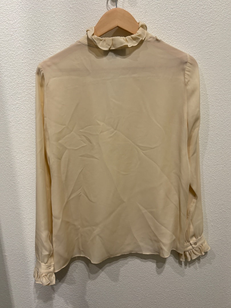Nili Lotan Cream Ruffle Silk Blouse, M
