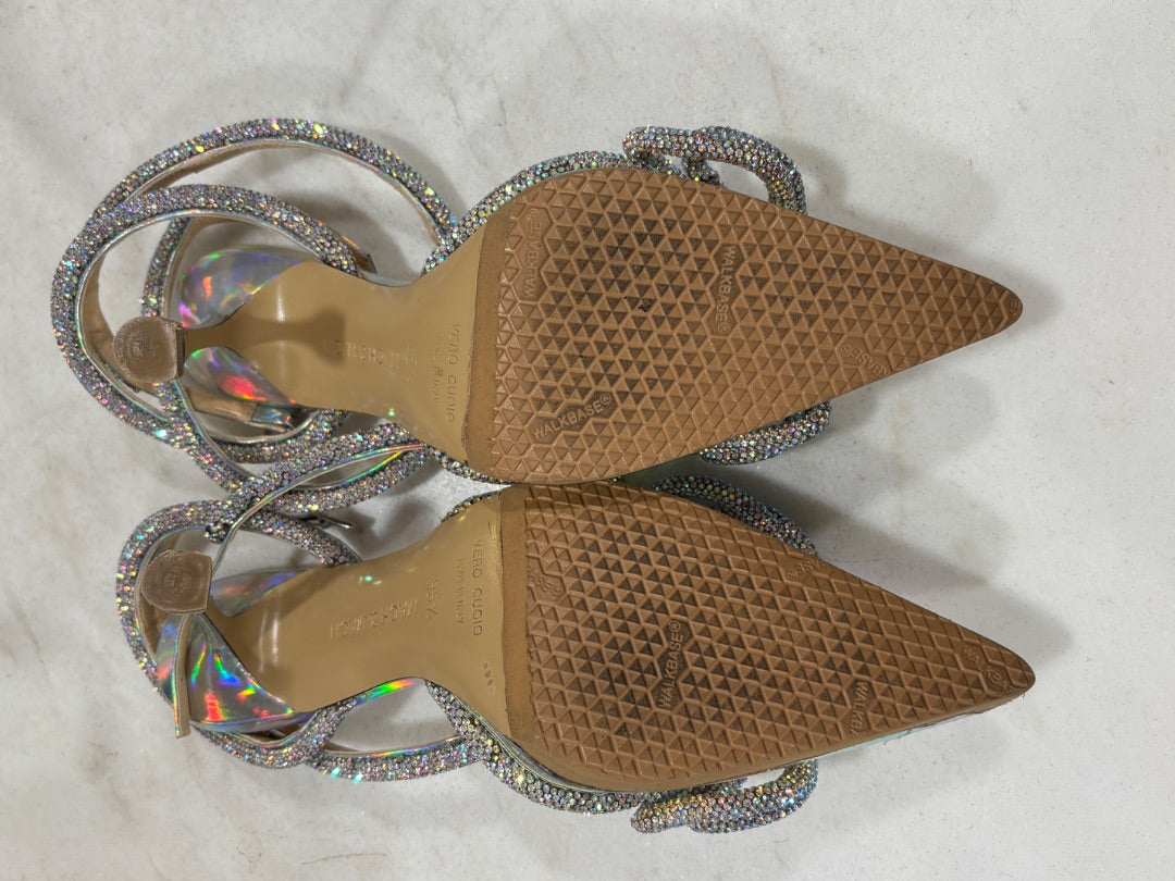 Mach & Mach Silver Double Bow Iridescent Slingback Heels, 35.5