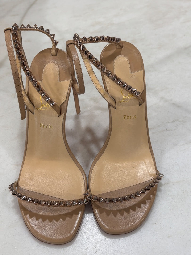Christian Louboutin Beige "So Me" 100 mm Spike Kid Leather Sandals, 36