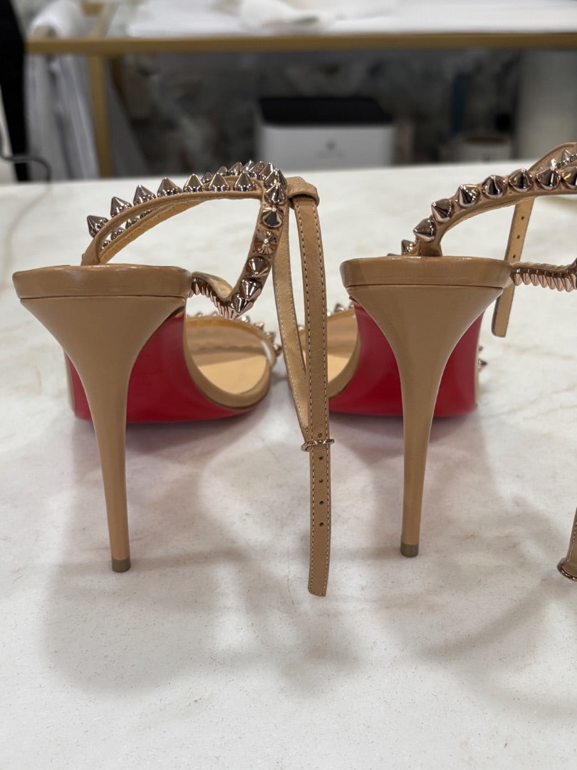 Christian Louboutin Beige "So Me" 100 mm Spike Kid Leather Sandals, 36