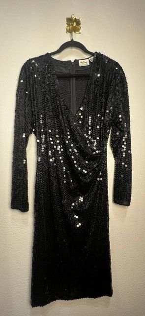 Oleg Cassini Black Vintage Sequin Evening Dress, 10