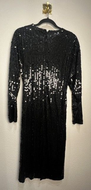 Oleg Cassini Black Vintage Sequin Evening Dress, 10