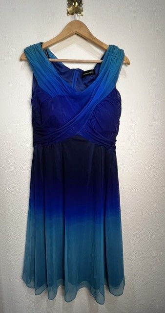 Tadashi Shoji Blue Teal Ombre Sheer Lined Dress, XL