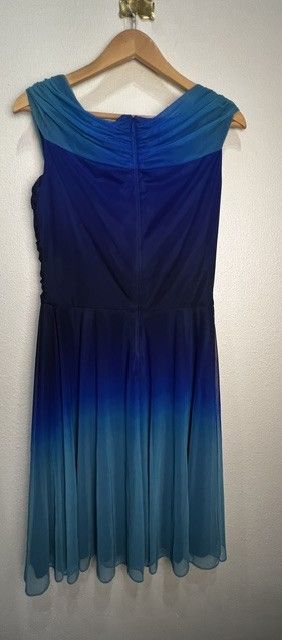 Tadashi Shoji Blue Teal Ombre Sheer Lined Dress, XL