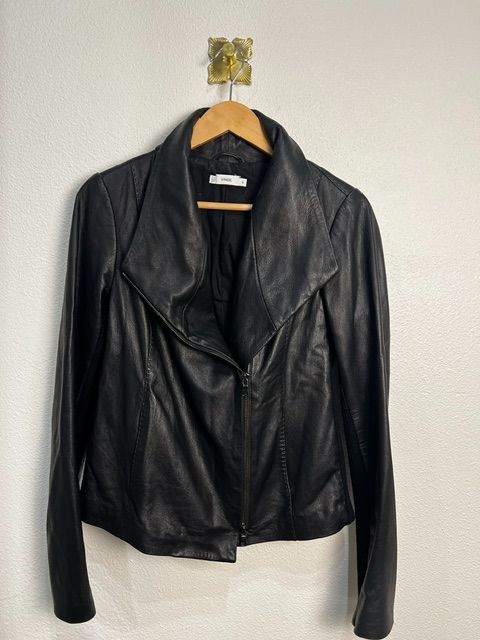 Vince Black 100% Leather Cross Front Moto Jacket, M