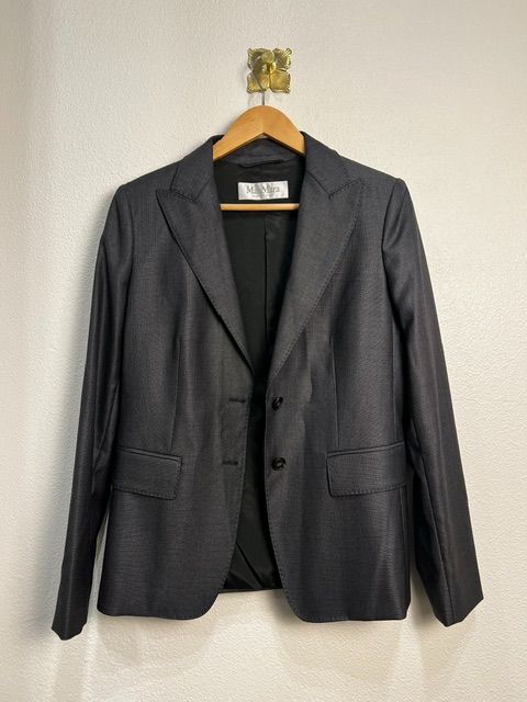 MaxMara Dark Gray Wool Silk Blend Tailored Blazer, IT 38 (US 8)