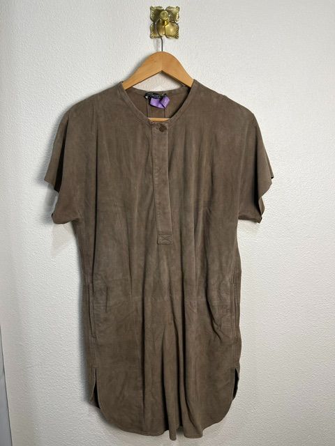 Vince Tan 100% Leather Shirt Dress, XS